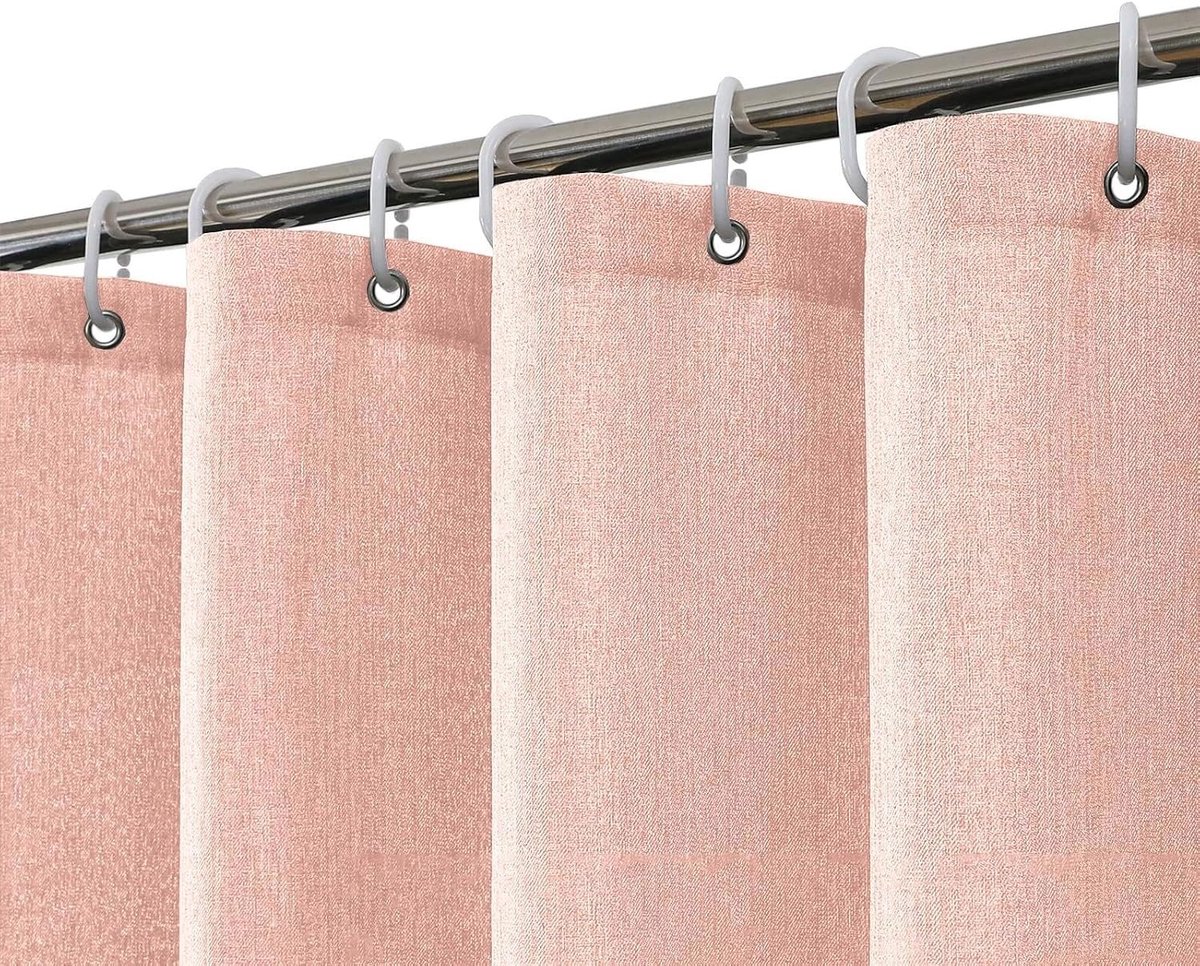 Linnen douchegordijn 120 x 200 cm in roze, waterdicht badgordijn met 8 ringen voor badkamer en slaapkamer, stijlvol en functioneel