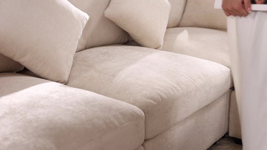Multifunctionele Hoekbank, L-Bank, 3-Zits Bank, L-Vormige Hoekbank, Converteerbaar Naar 3-Zits, Modulaire Opbouw, Met Verrijdbare Poef En 4 Chenille Kussens, Grijs