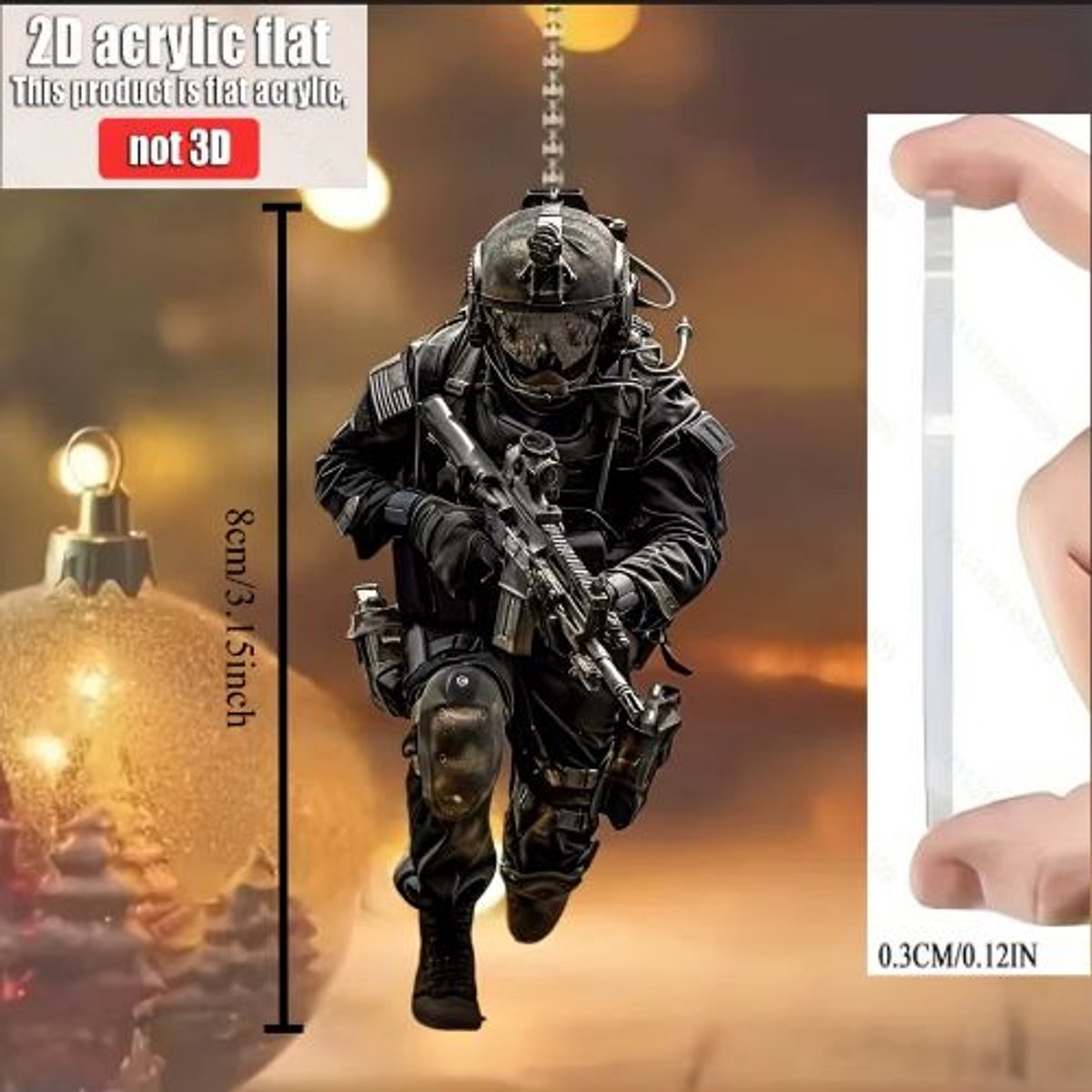 Tactische Commando Autohanger - Acryl Raamdecoratie Hanger - Stoere Soldaat Figuur - 8 cm - Auto Interieur & Kersthanger