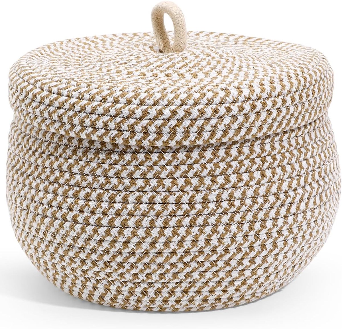 Opbergmand met Deksel van Katoen, Rond, 21 x 21 x 17 cm, Stofdicht en Decoratief voor Slaapkamer, Badkamer en Woonkamer - Ruimtebesparend en Multifunctioneel