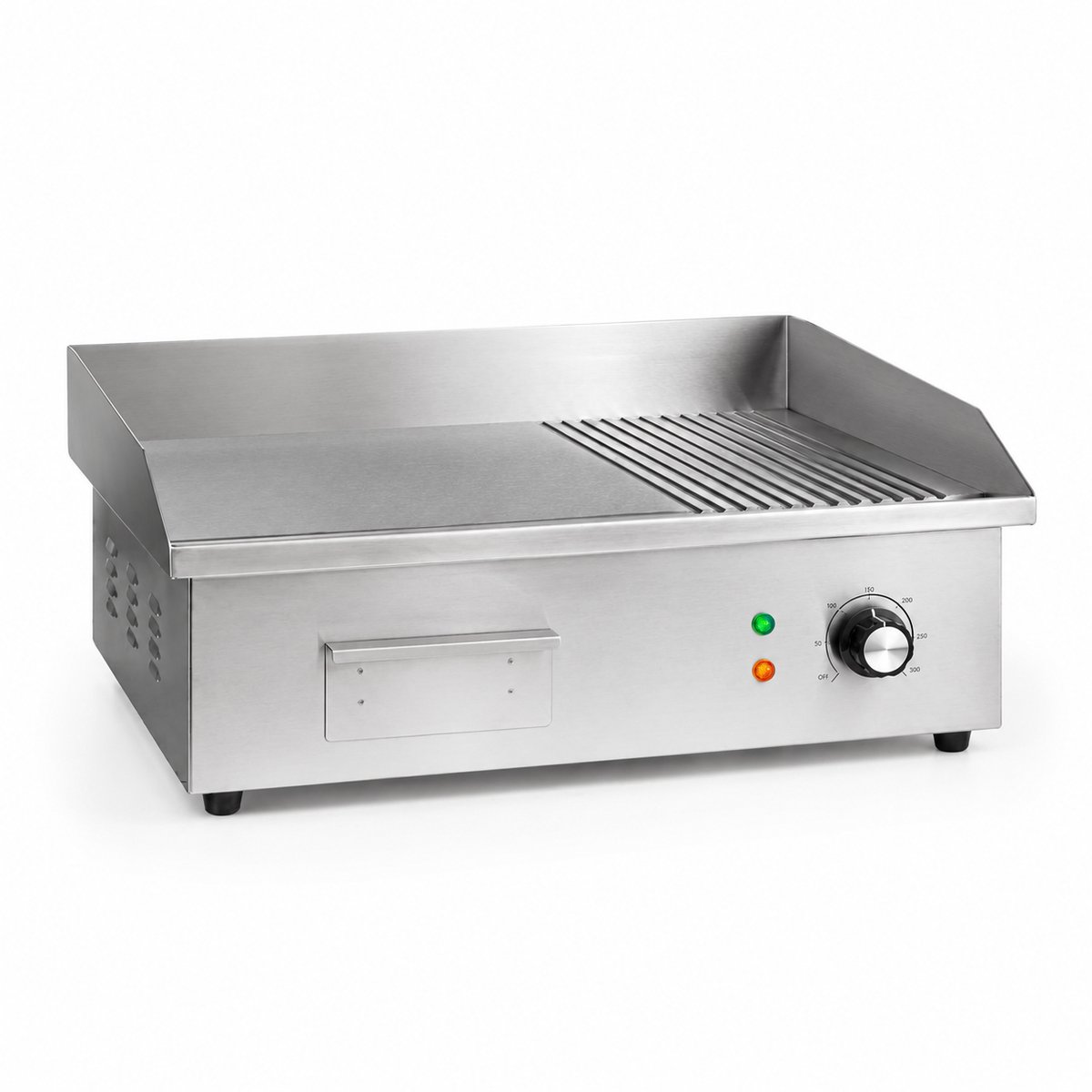 Elektrische grillplaat RVS – Tafelgrill met spatbescherming – XL grilloppervlak – Instelbare temperatuur – 3000W