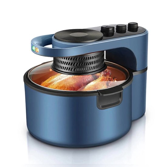 WizBay Premium Select® 8L Visual Airfryer met Glazen Inkijk – 2200W – Rotisserie – 8 Satéspiesen – Draaispit Kip – Roterend Mandje – Roerpeddel – Bakplaat – 80-230°C