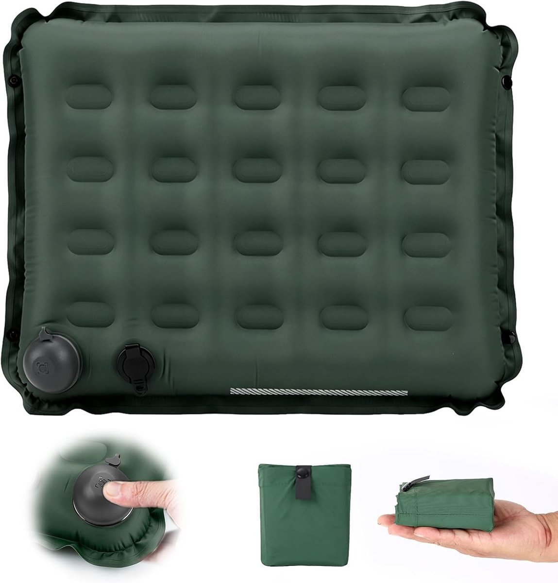 Handmatig opblaasbaar waterdicht kussen voor buitenactiviteiten, ideaal voor kamperen, strand en wandelingen, compact en lichtgewicht reiskussen (groen)