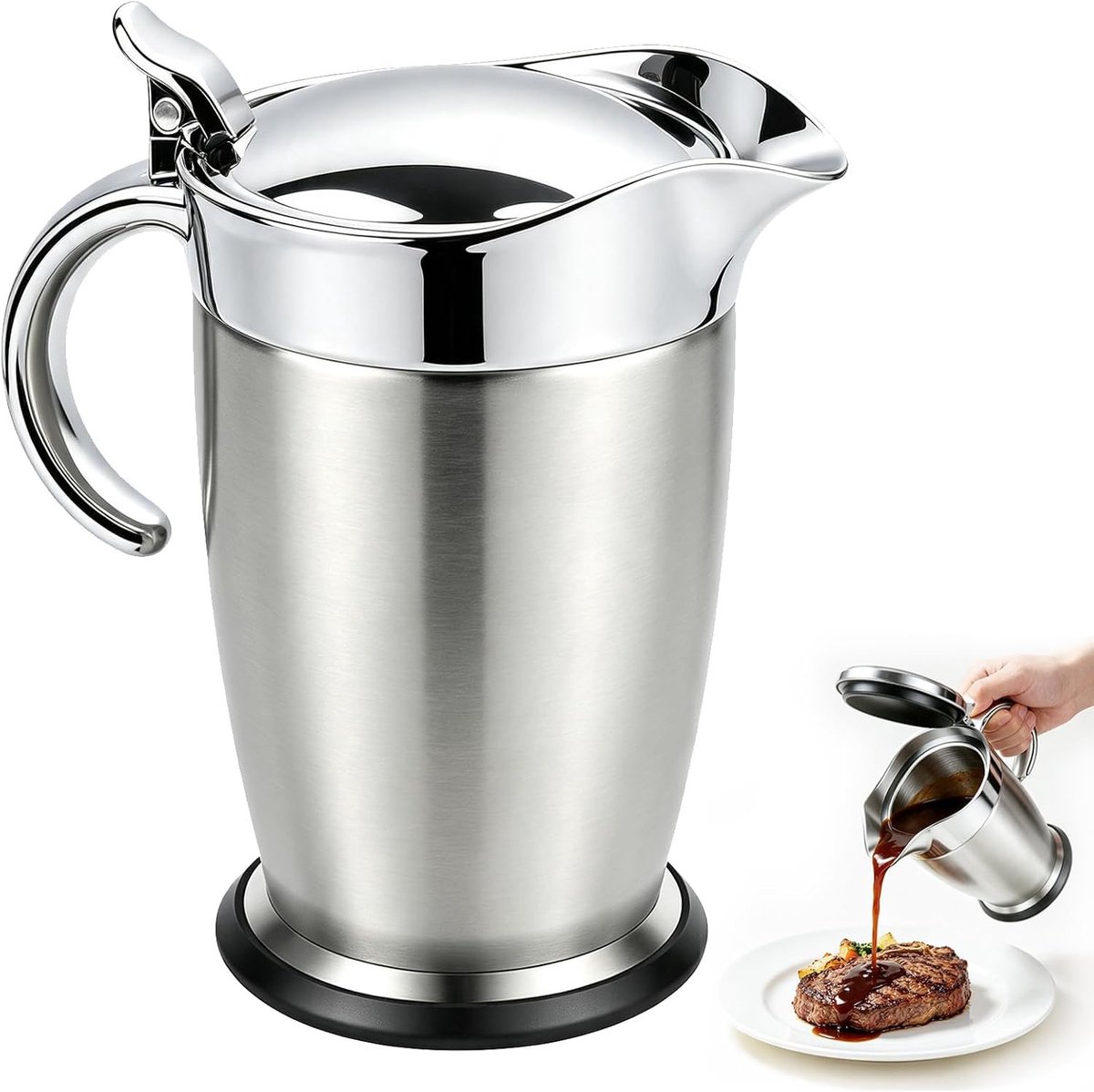 Thermische Sauskan met Deksel, 750 ml, RVS Sauscontainer voor Steak Sauzen, Warmhoudpot, Duurzaam en Stijlvol Ontwerp