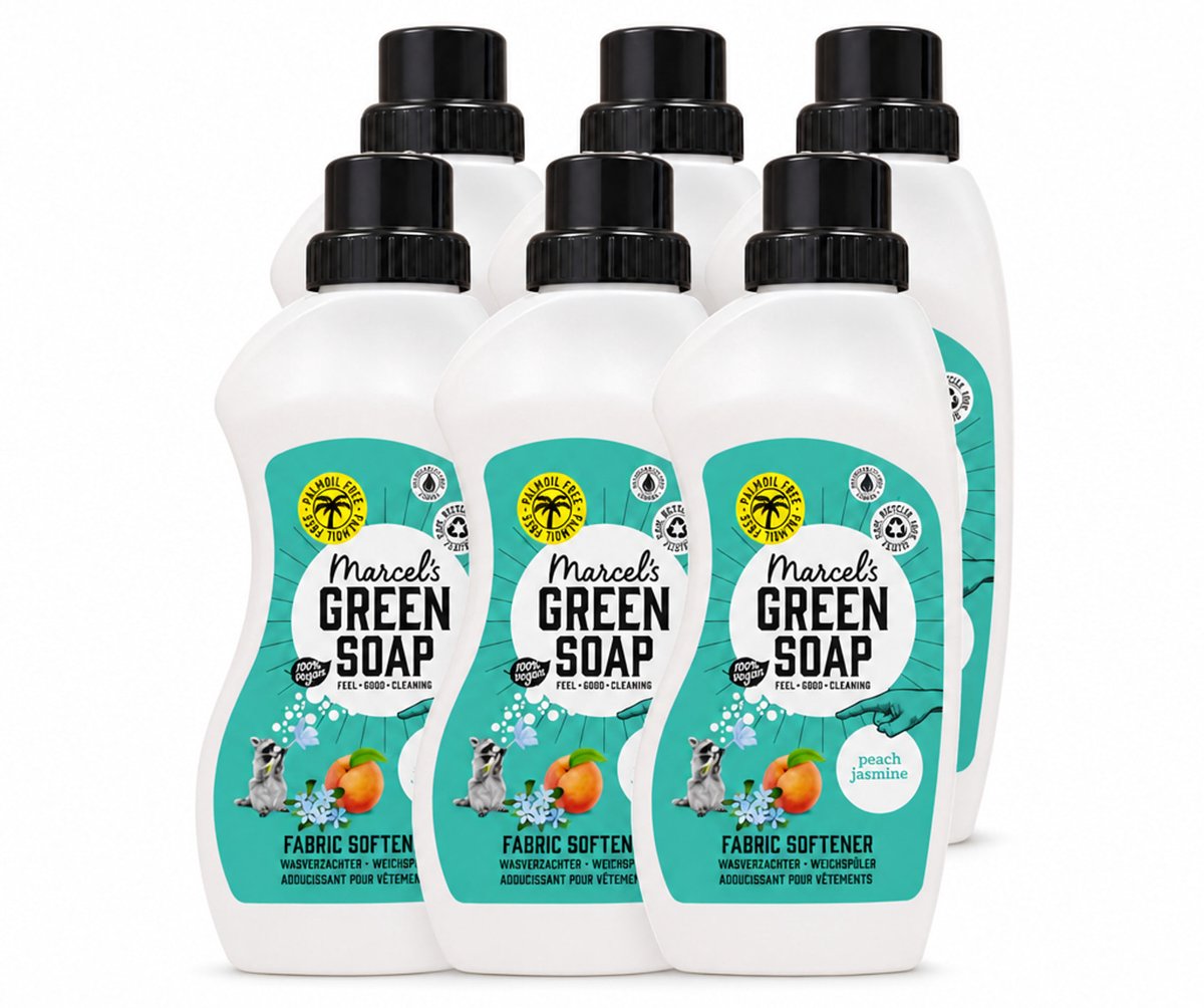 6 x Marcel's Green Soap - Wasverzachter - Perzik & Jasmijn - Zachte frisheid - 30 Wasbeurten - 750 ml - Voordeelverpakking - 6 stuks