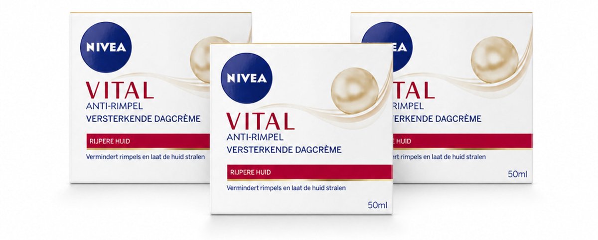 3 x NIVEA - VITAL Dagcrème - Anti-Rimpel Gezichtscrème - Versterkend - 50 ml - Bulkverpakking - 3 stuks