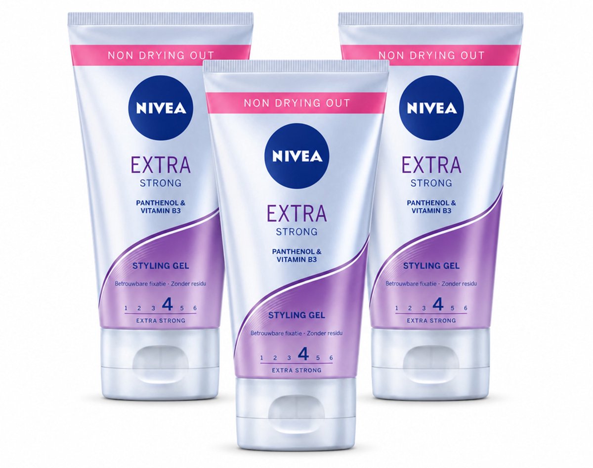 3 x NIVEA - Stylingsgel - Extra Sterk - Betrouwbare Fixatie - 150 ml - Bulkverpakking - 3 stuks