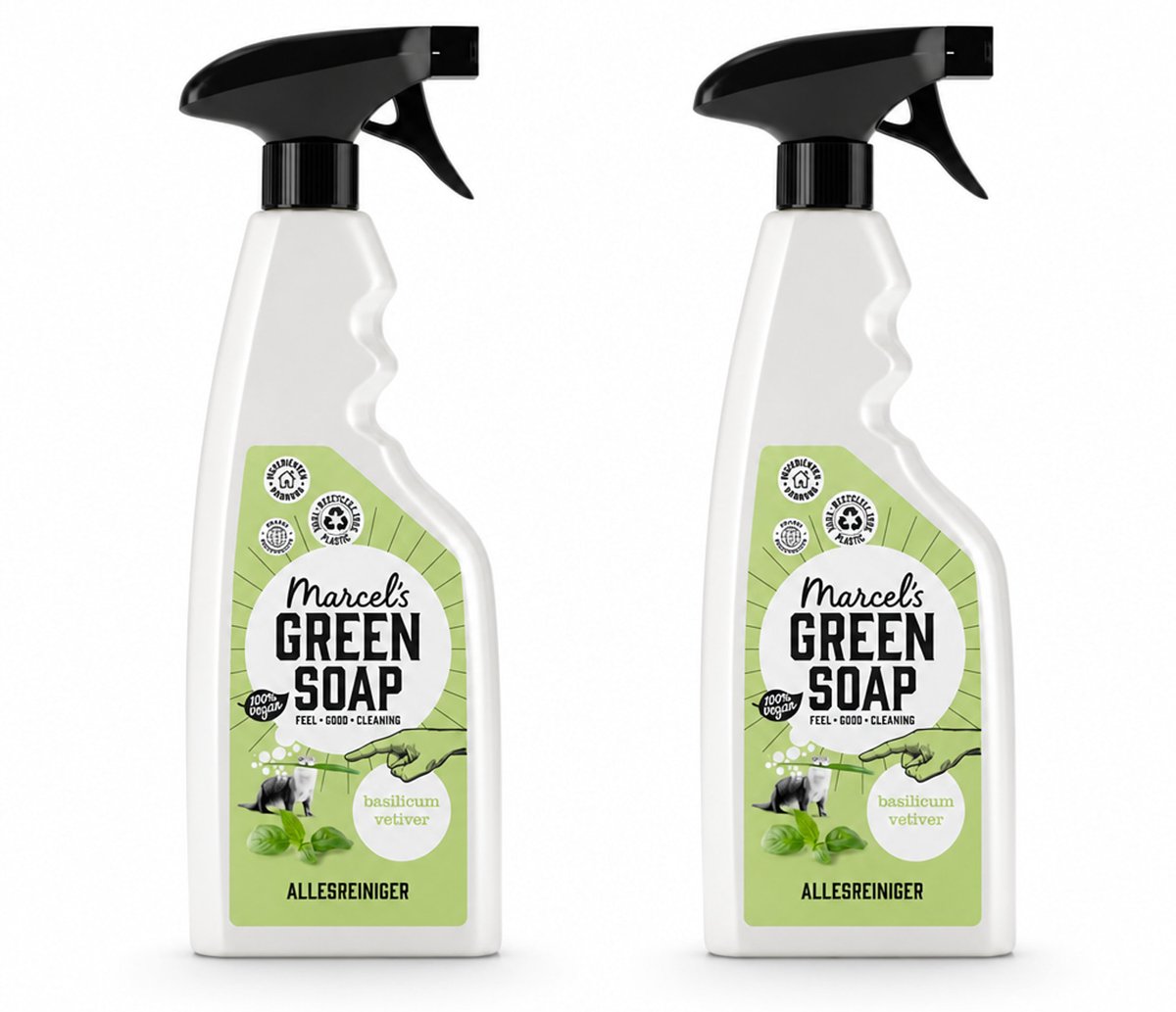 2 x Marcel's Green Soap - Allesreiniger Spray - Basilicum & Vetiver gras - Natuurlijk & effectief - 500 ml - Bulkverpakking - 2 stuks