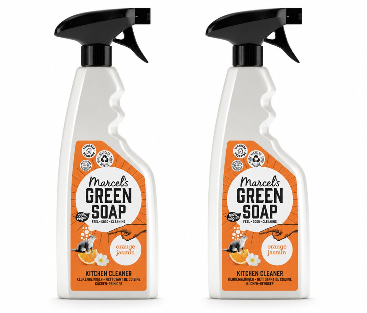 2 x Marcel's Green Soap - Keukenreiniger - Sinaasappel & Jasmijn - Tegen vet & vuil - 500 ml - Bulkverpakking - 2 stuks