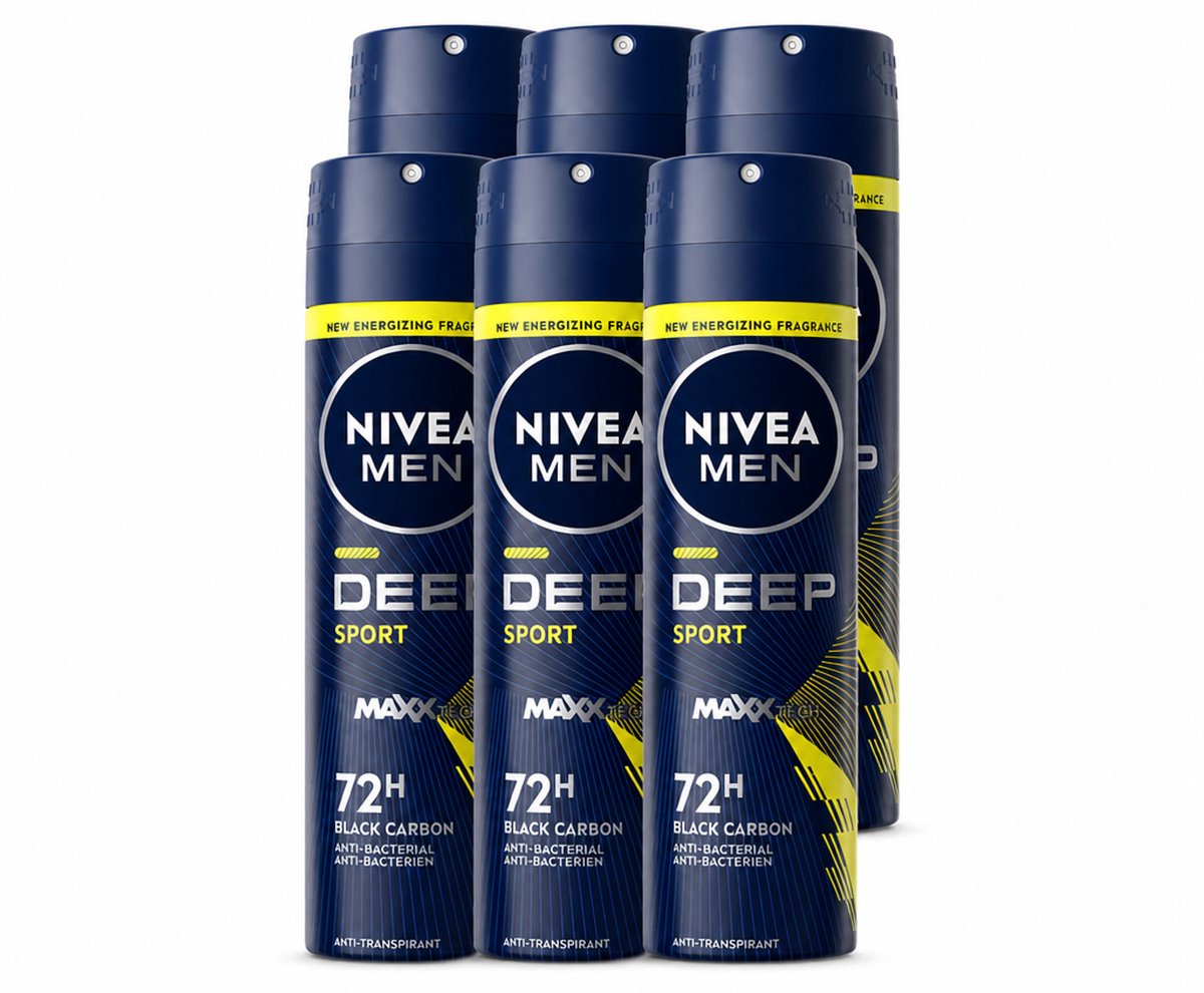 6 x NIVEA MEN - Deodorant Spray - Deep Sport - 150 ml - Voordeelverpakking - 6 stuks