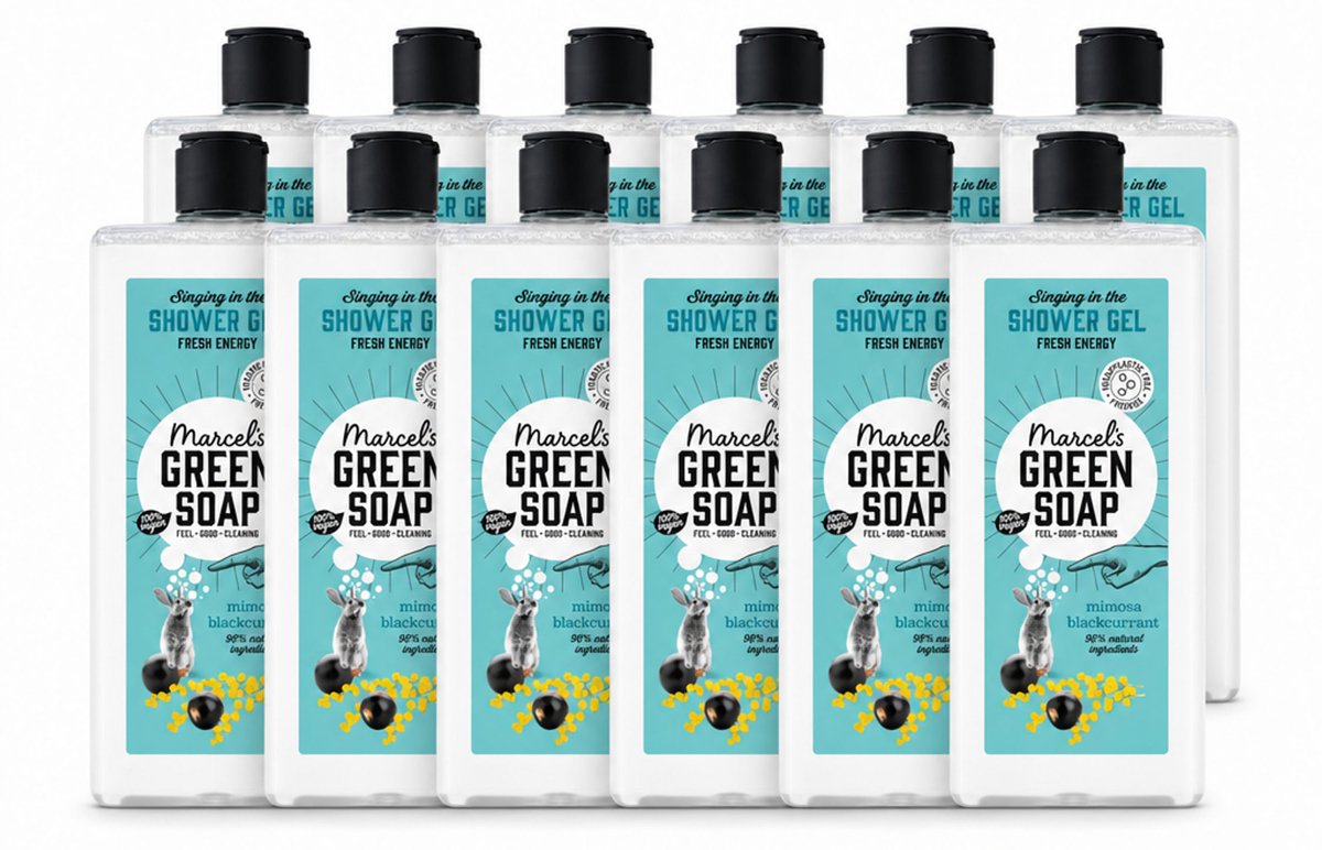 12 x Marcel's Green Soap - Douchegel - Mimosa & Zwarte Bes - Verzorgend & zacht - 300 ml - Voordeelverpakking - 12 stuks