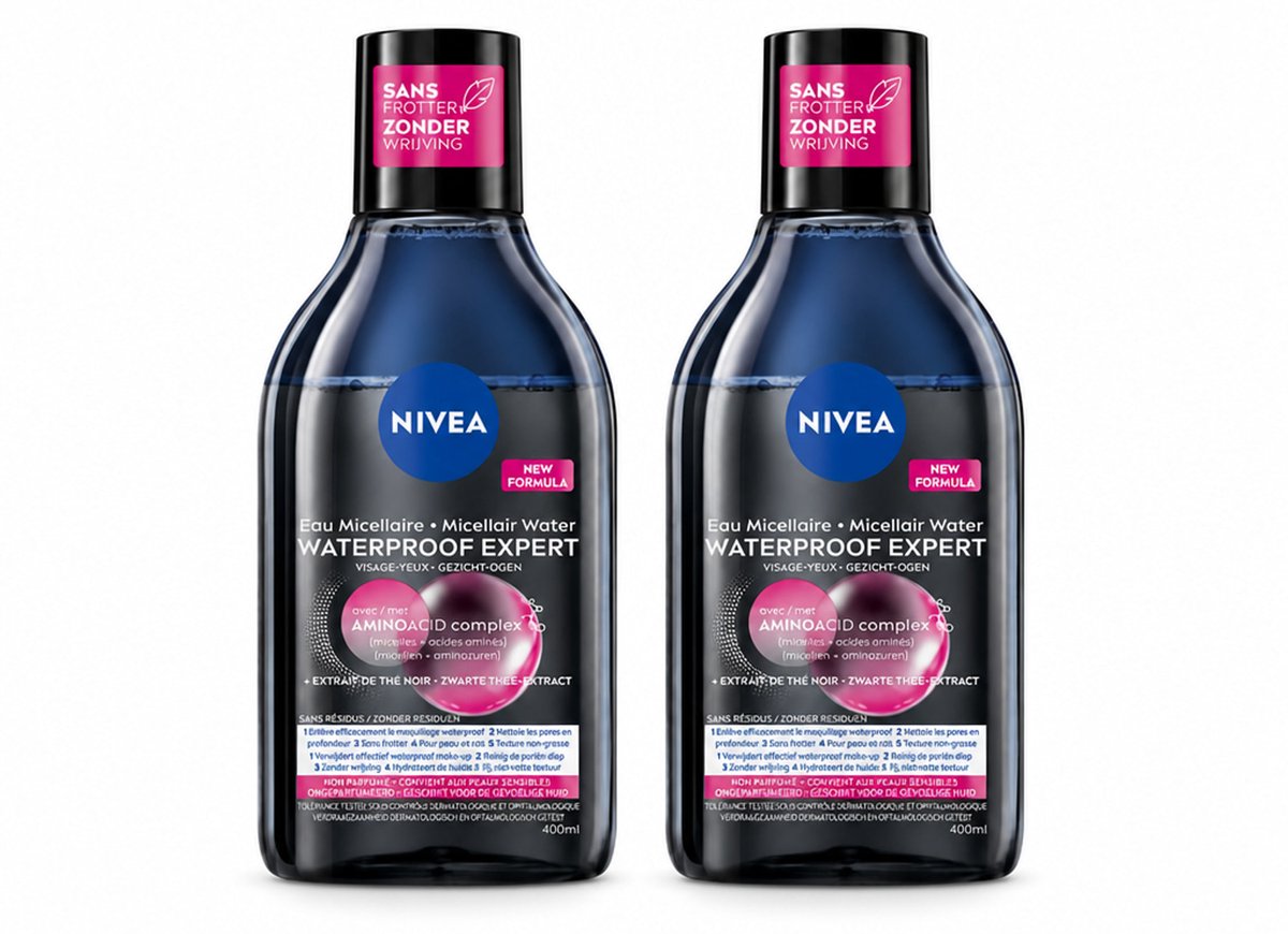 2 x NIVEA – Micellair Reinigingswater – Waterproof Expert – 400 ml - Bulkverpakking - 2 stuks