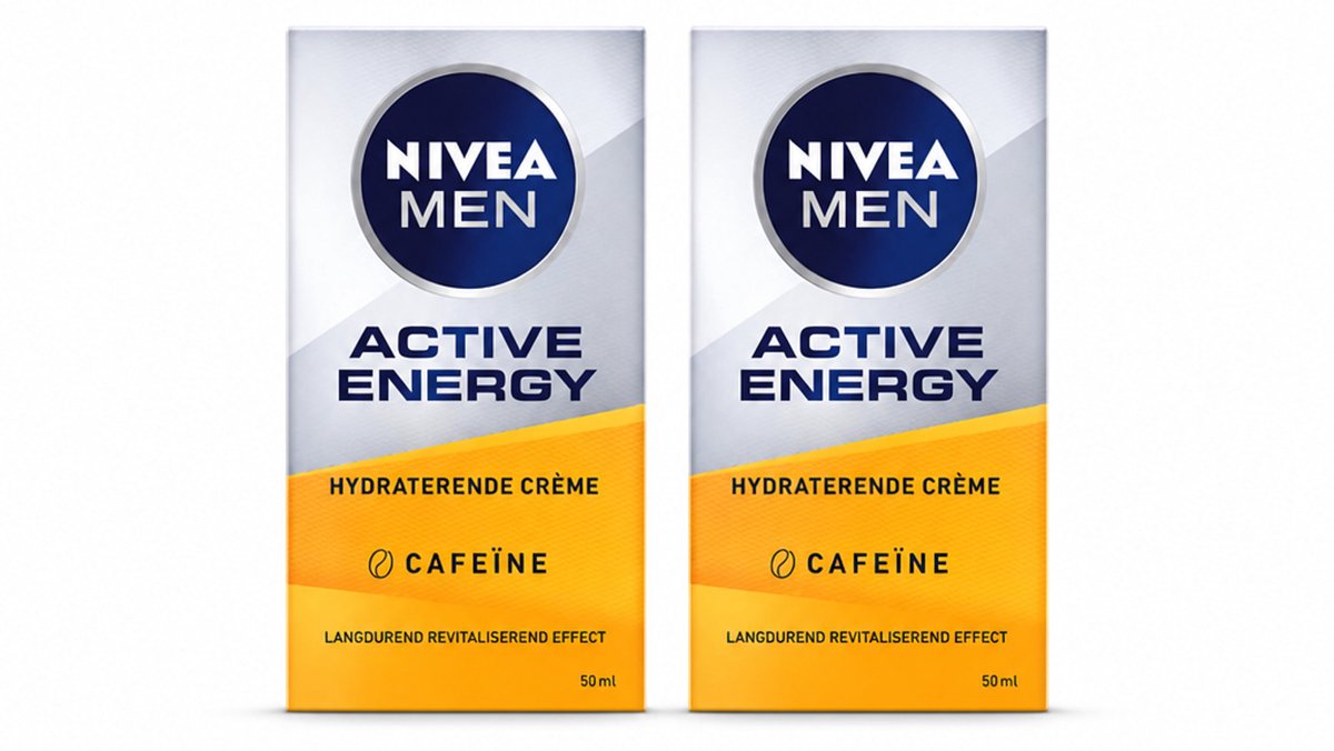 2 x NIVEA MEN - Active Energy - Gezichtscrème met Cafeïne - 50 ml - Bulkverpakking - 2 stuks