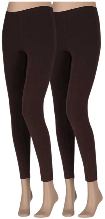 Twee donkerbruine leggings voor dames, getoond op paspoppen.