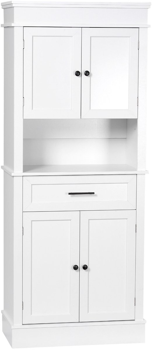 HOMCOM Buffetkast met vitrine - Spaanplaat - 74x39,5x183cm - Wit