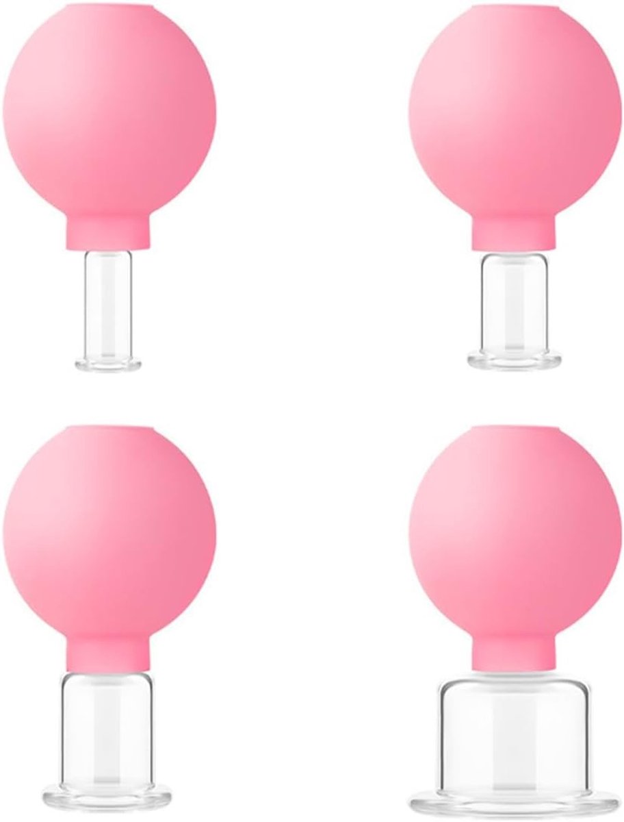Set van 4 Silicone Massage Cups voor Gezichtsverjonging, Huidlifting en Celulitis Vermindering - Roze