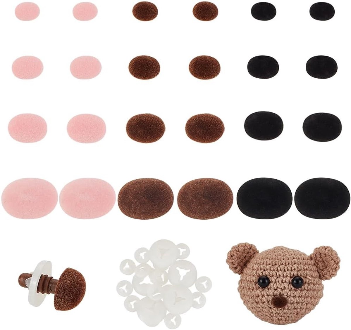 24 Stuks Flocking Veiligheidsneuzen in 4 Maten, Plastic Ovale Neus voor Knuffels en Poppenmaken, Creatieve Handwerkbenodigdheden