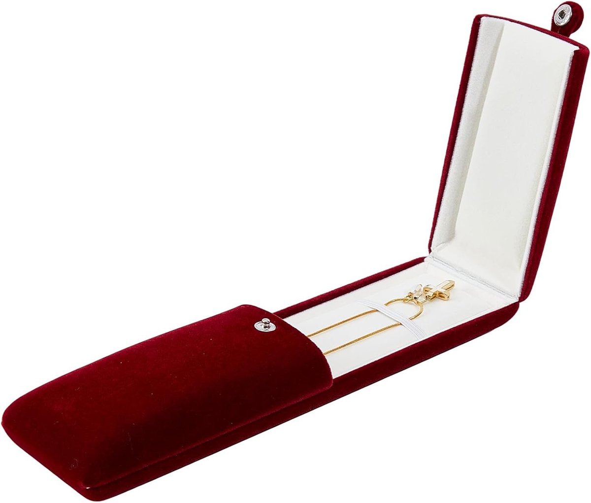 Fluwelen sieraden verpakking en ketting display opbergkoffer voor bruiloften en verlovingen, donkerrood