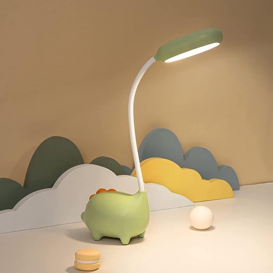 Dinosaurus bureaulamp, schattige kinderbureaulampen met aanraakbediening om te lezen, geen flikkering, 3 kleurmodi, nachtlampjes voor de kinderkamer, kawaii bureau-accessoires, kawaii kamerdecoratie voor jongens en meisjes, cadeaus — afbeelding 3
