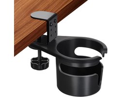 360° draaibare bekerhouder voor op het bureau - Bekerhouder - Overloopbestendig ontwerp - Voor het opbergen van koffiebekers en drankflessen - Kunststof - Zwart