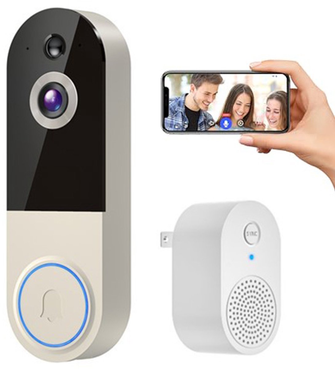 Deurbel draadloos – Videodeurbel - Slimme Deurbel - Deurbellen met camera - WiFi Deurbelcamera - Draadloze Videodeurbel met USB Gong - Voor Huis, Appartement en Kantoor - Betrouwbare huisbeveiliging – Wit