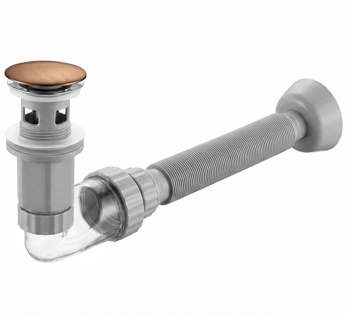 Rea - Wastafelsifon Met Click-clack Afvoer Flow Brush Copper - 93 x 6,6 x 11,8 cm
