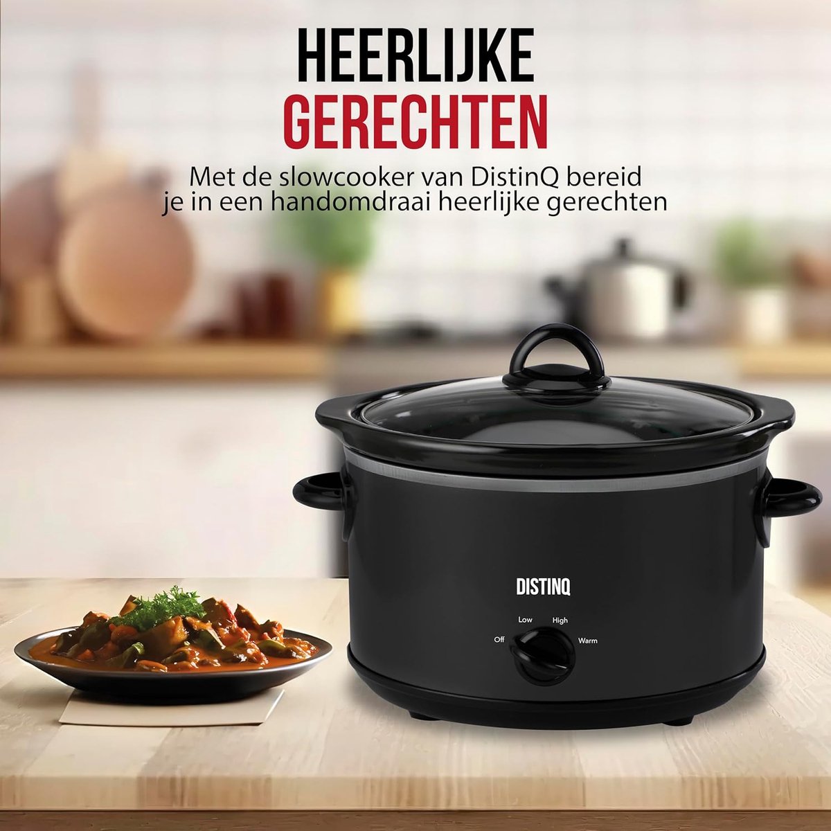 Slowcooker - Stoofpan - Langzaam Garen - Keramische Pan - 4 Liter - Zwart – foto 3