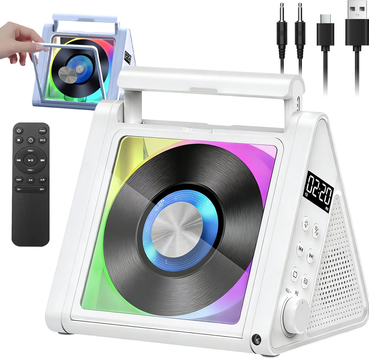 Draagbare CD-Speler met Bluetooth 5.3 - 2x 10W HiFi Speakers - 4000mAh Accu - FM Radio - 5 EQ-Modi - USB & AUX - Met Afstandsbediening - Wit
