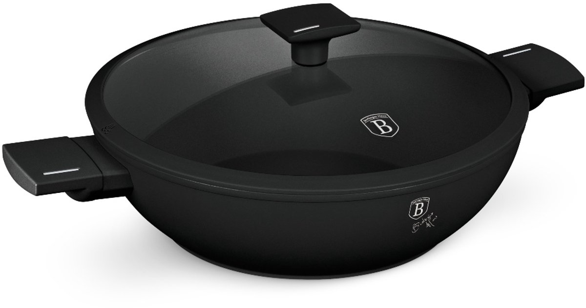 Wokpan met titaniumcoating en deksel, 30 cm, Matte Black Collection