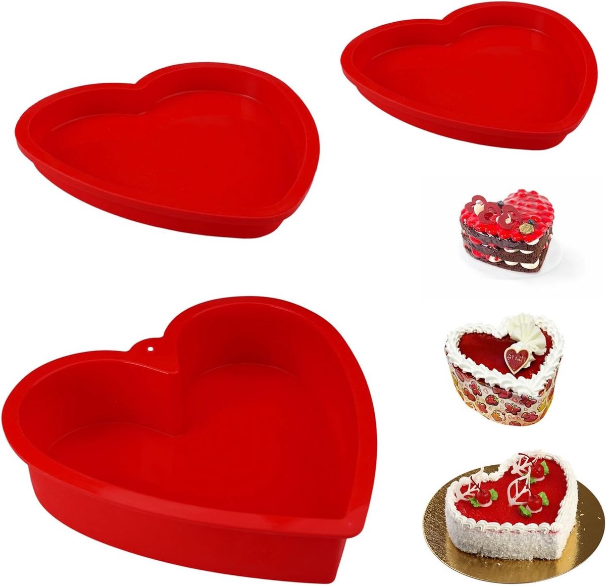 Hartvormige siliconen bakvormen set van 3 - Ø 25/22/17 cm - Ideaal voor taarten, desserts en gebak
