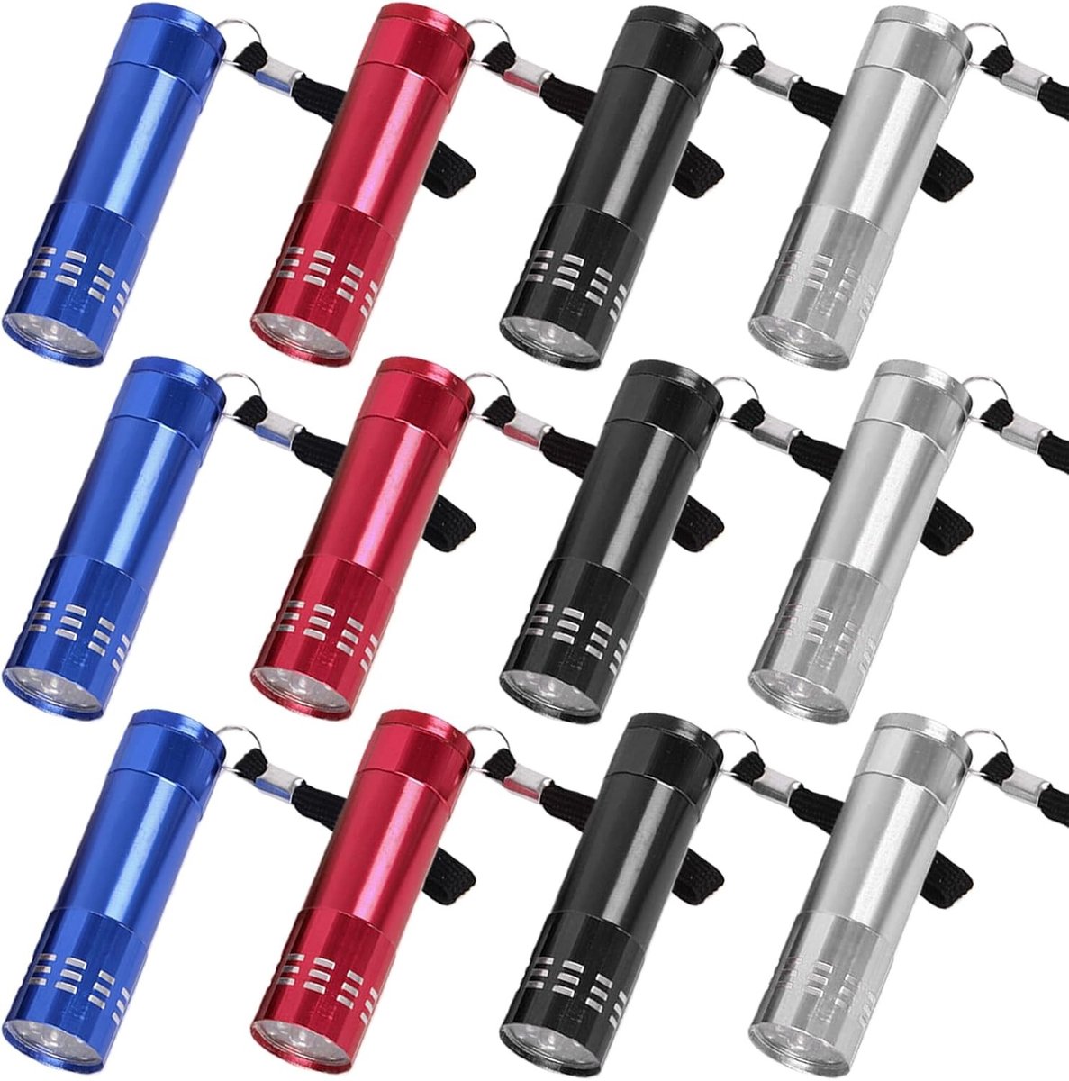 Mini LED zaklampen voor kinderen - 12 stuks aluminium zaklampen met sleutelband voor kamperen, wandelen en klimmen, perfect als gastgeschenk voor kinderverjaardag
