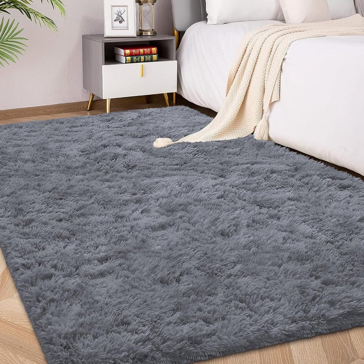 Vloerkleed - 90 x 150 cm - Hoogpolig - Antislip - Grijs