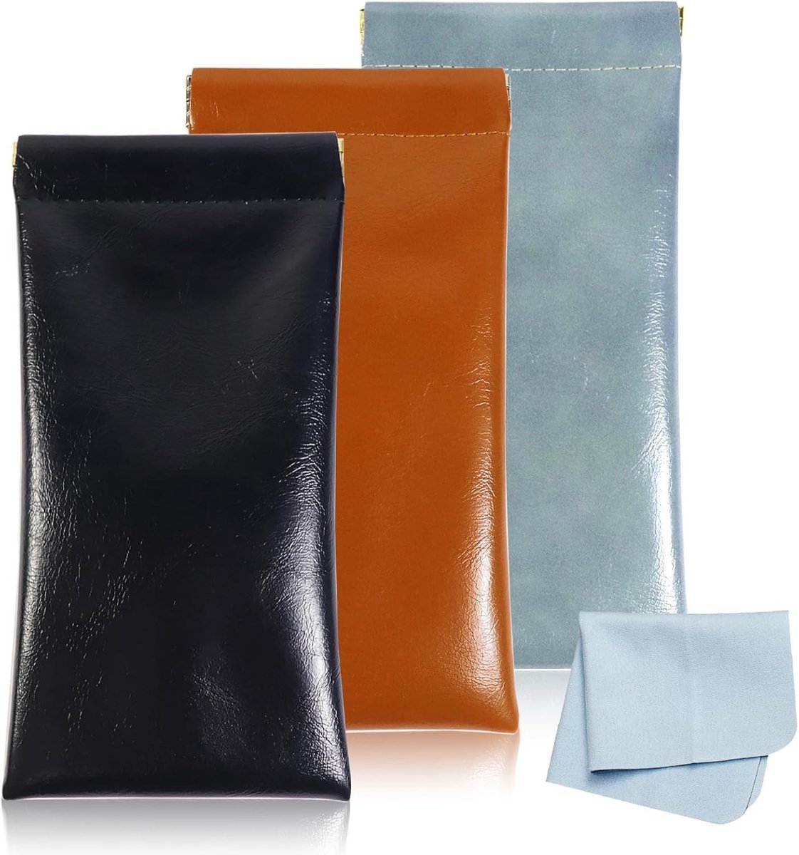 3-Pack Zonnebril Etui, Zachte Brilhoes van PU Leer, Waterdichte en Draagbare Brilzak voor Mannen en Vrouwen