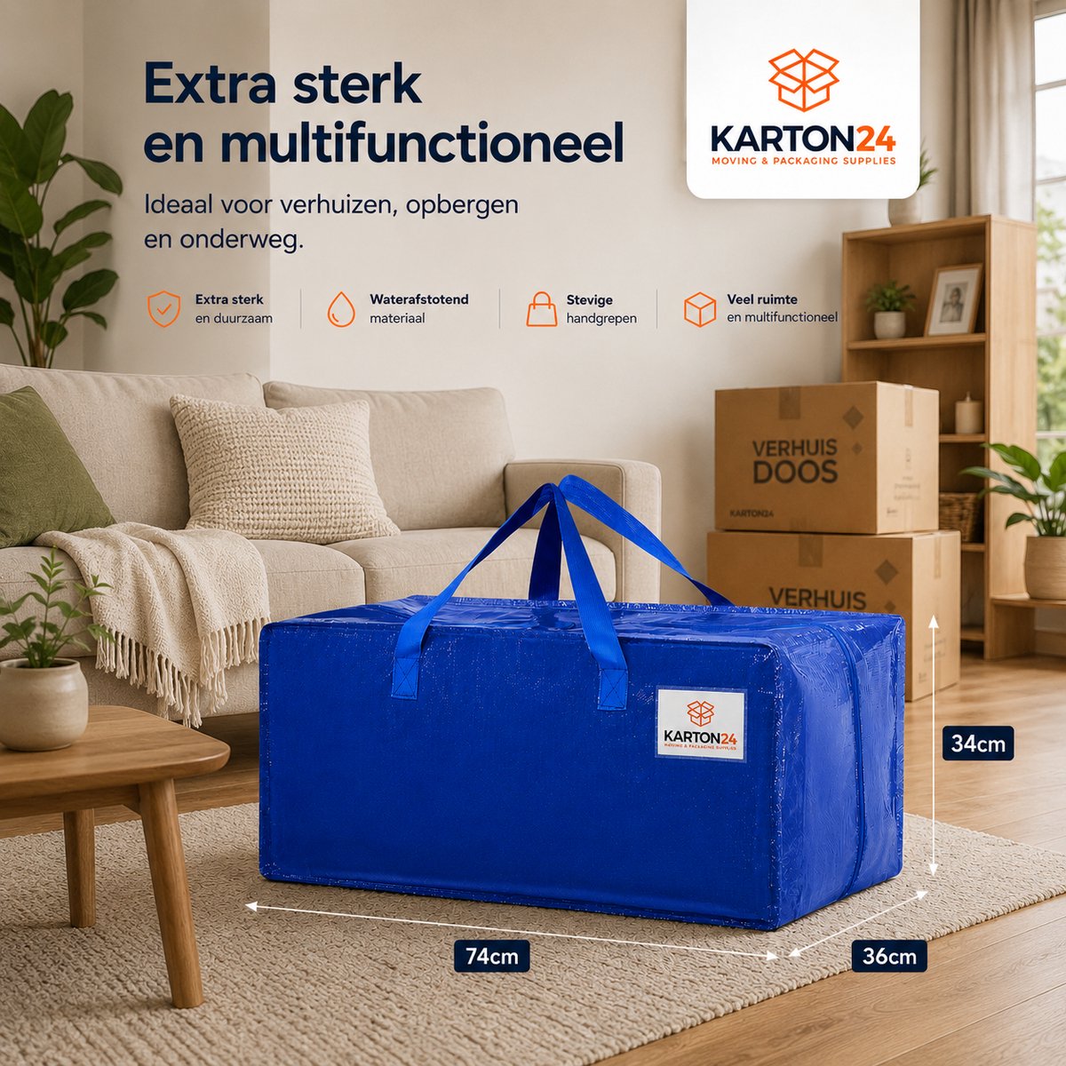 Verhuiszakken & Opbergtassen – 3 Stuks – 90L – Extra Stevige Verhuistassen met Rits – Grote Opbergzakken – Waterafstotend – Herbruikbaar