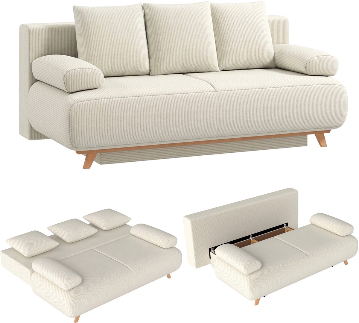 Homcom Sofa Bed-Cord (90 % Polyester, 10 % Nylon)-188 x 100 x 84 cm-Beige
