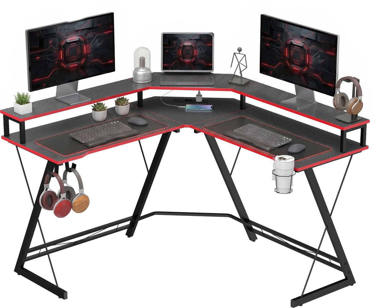 HOMCOM L-shape Computer Desk-Spanplatte, Metall-128L x 128B x 88H cm-Schwarz