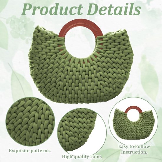 Haakset voor Beginners - Haak Shopping Bag met Houten Handvat, Inclusief Stapsgewijze Video-instructies, Creatieve Haakprojecten en Handwerk Benodigdheden — afbeelding 2