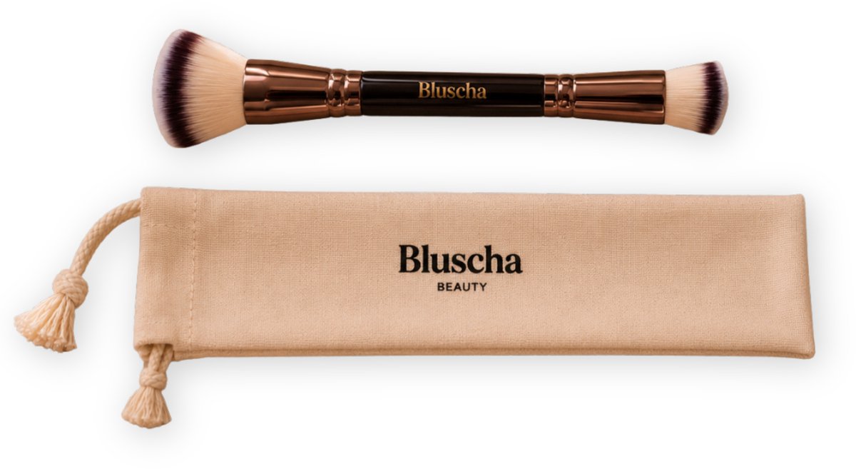 Bluscha® Duo Sculpt Brush - 2-in-1 Dubbelzijdige Make-up Kwast - Foundation Brush - Contour Brush - Blush & Bronzer Kwast - Concealer Brush - Makeup Brush - Met Opbergzakje