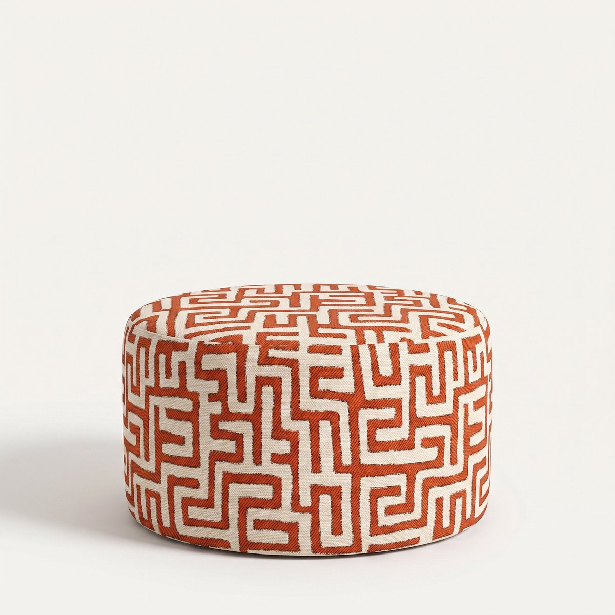 Mörgenn Poef Maze Terra - Ronde Poef en Voetenbank - Jacquard Labyrint - 70x70x40 cm