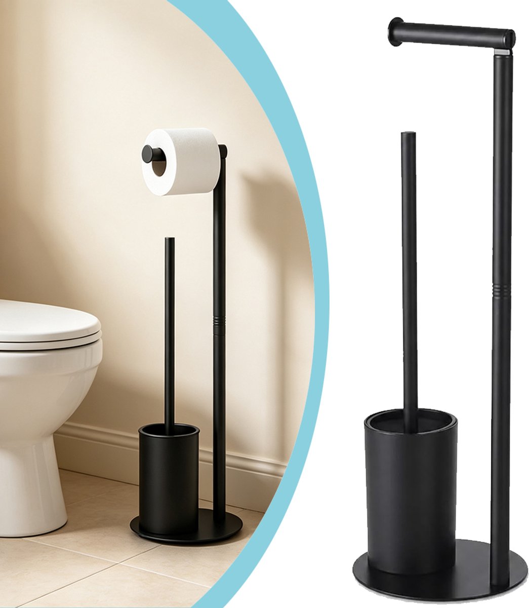 Toiletpapierhouder - Staande Toiletrolhouder Met Toiletborstel - Toiletpapierrolhouder - Met Antislip Stabiele Basis