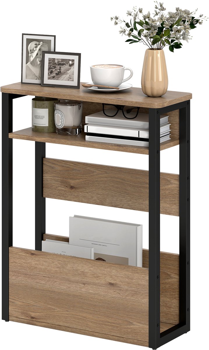 Bijzettafel in industriële stijl - 46 x 18 x 58.5 cm (L x B x H) - Zwart/notenhout