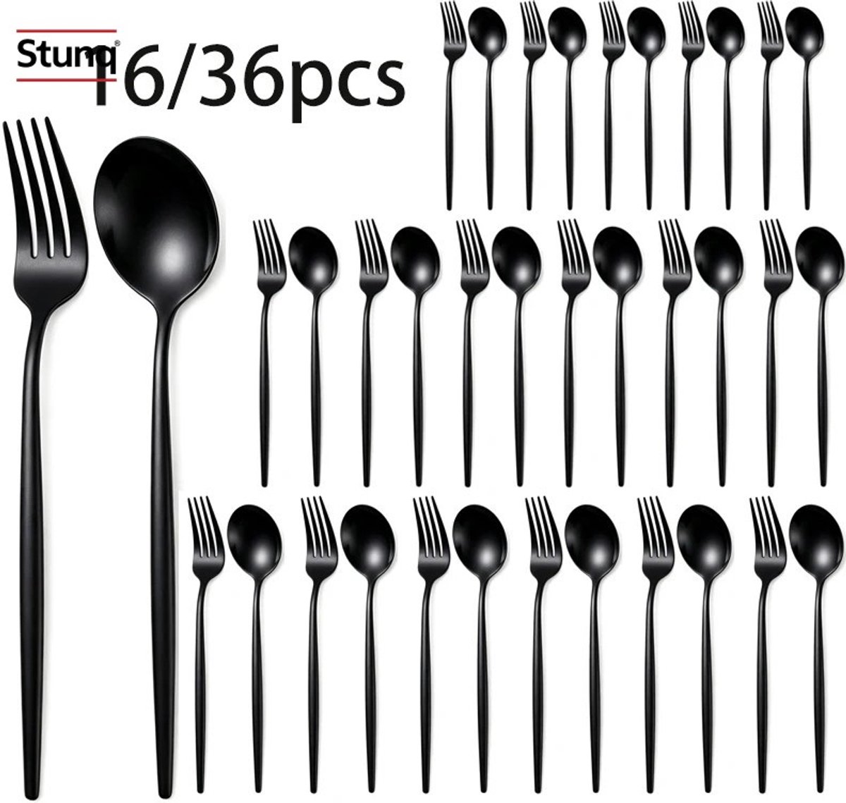 Stunq® 16/36-delig zwart bestekset RVS mat