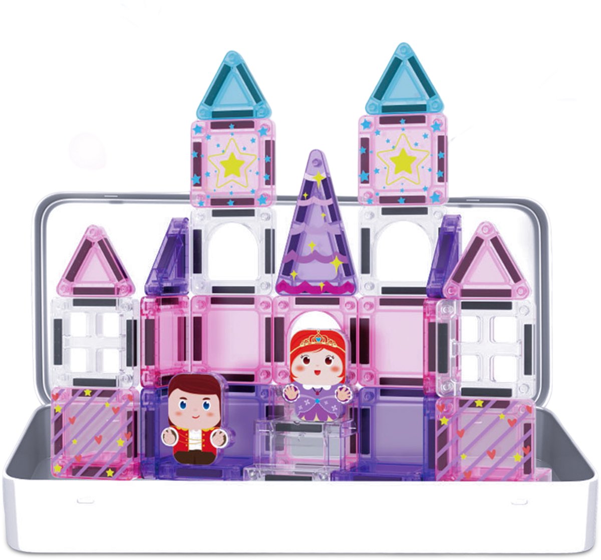 Kuddo Magnetic Tiles Pink Castle - Travel set - Mini tiles - Magnetisch speelgoed - Reisspeelgoed - Speelgoed voor onderweg