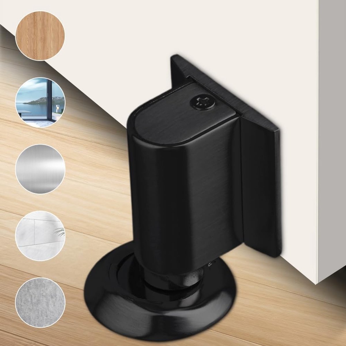 Magnetische Deurstopper van Zinklegering, Zelfklevende Vloerstopper voor Kantoor, Slaapkamer en Badkamer met Schroeven en Lijmstrip (Zwart)