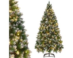 Kunstkerstboom 240 cm met LED Verlichting - Brandvertragend PVC - met Sneeuw en Dennenappe