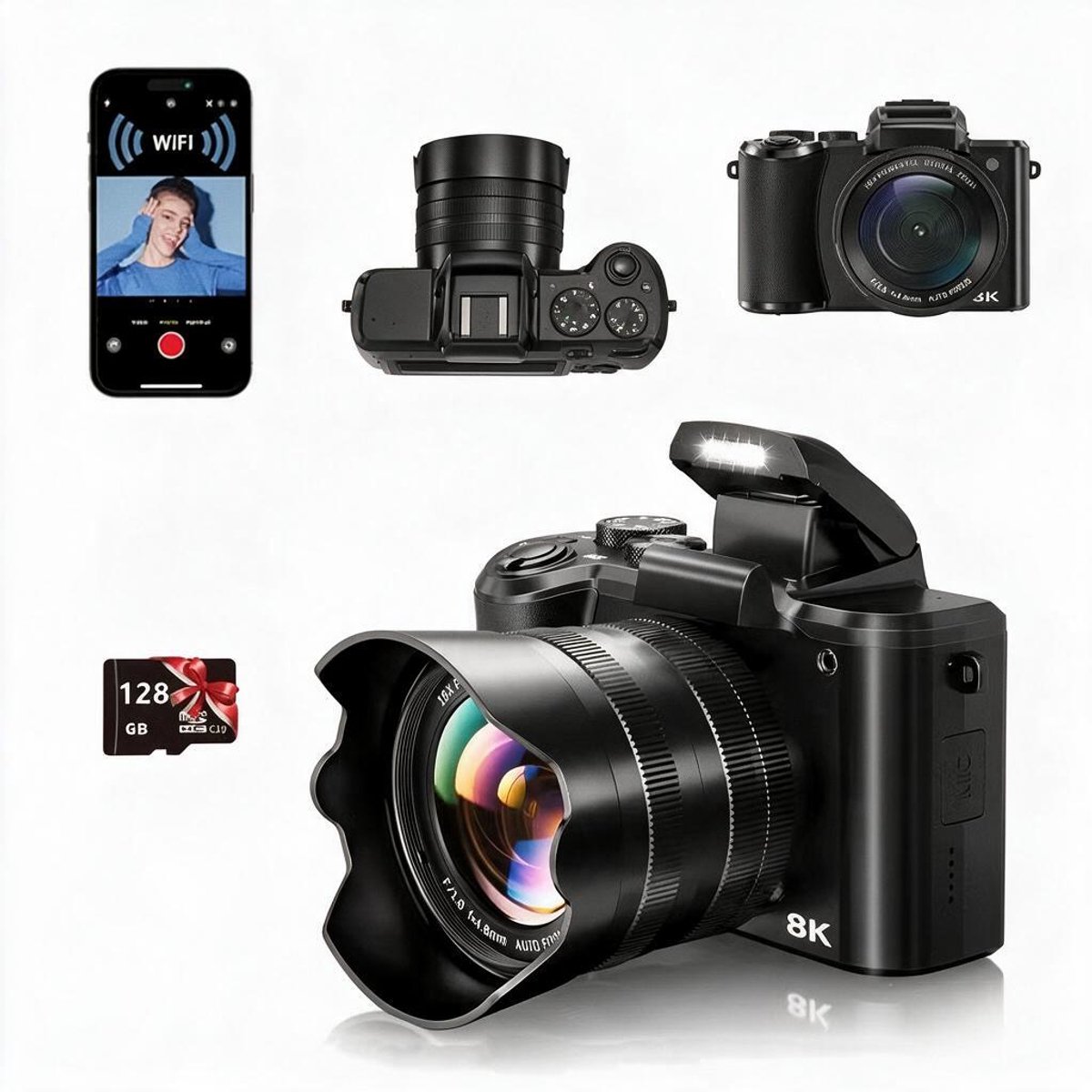 Digisand Digitale Camera 8K met WiFi - 88MP - 16 x Zoom - 60FPS - HDR - Fotocamera - Fototoestel - Compact Camera - Vlog Camera - Video Camera - 128GB