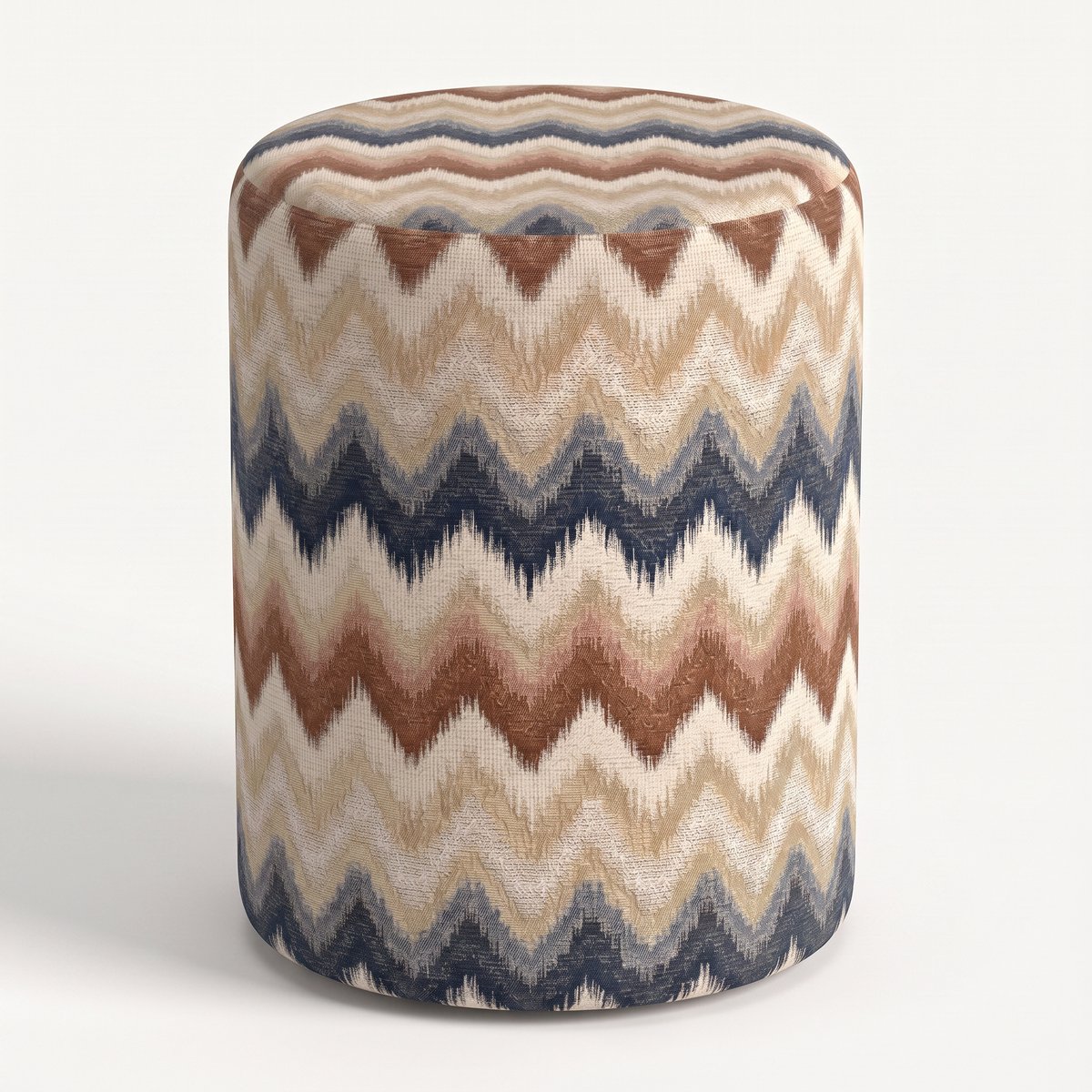 Mörgenn Poef Zigzag Terra Blue - Ronde Poef en Voetenbank - Chevron Geweven - 40x40x60 cm