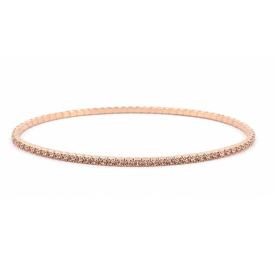 Dun, elastisch roségouden armbandje bezet met fonkelende strass steentjes.