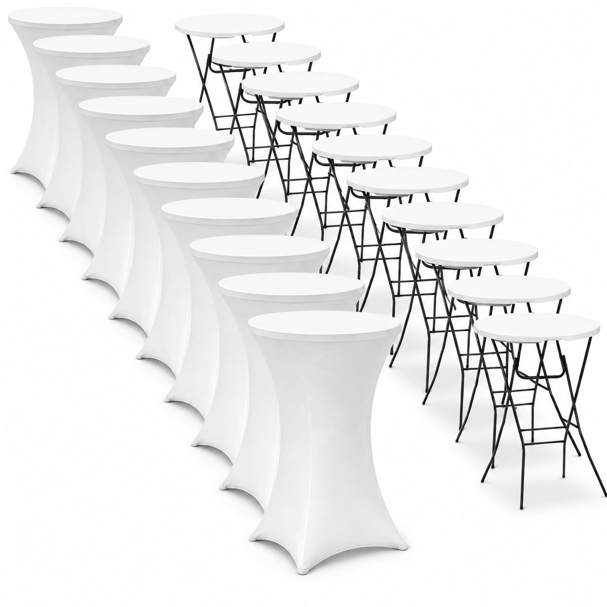 ADSafety Statafel – 10 Stuks – Inclusief Statafelhoes – Statafelrok – Inklapbaar – Stevige partytafel – Bartafel - Voor binnen en buiten – Ø80 x 110 cm - Wit