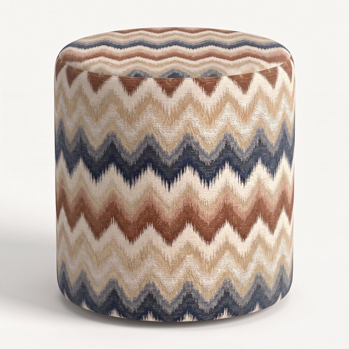 Mörgenn Poef Zigzag Terra Blue - Ronde Poef en Voetenbank - Chevron Geweven - 40x40x50 cm